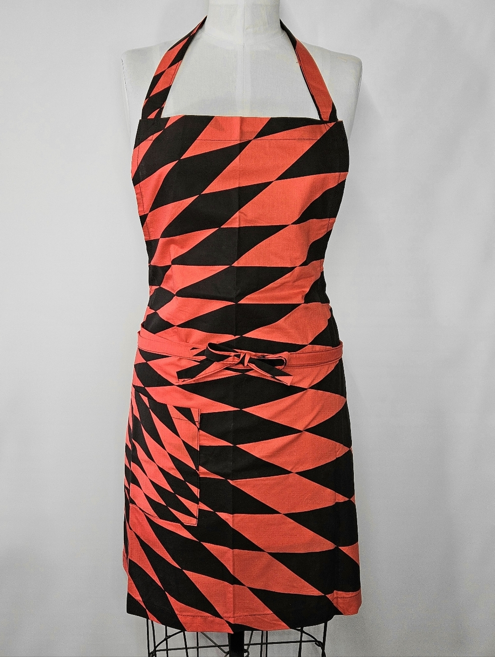 Apron Unisex M/L Black Red Diamond Pocket Extra Long Ties Bib Artist Handcrafted